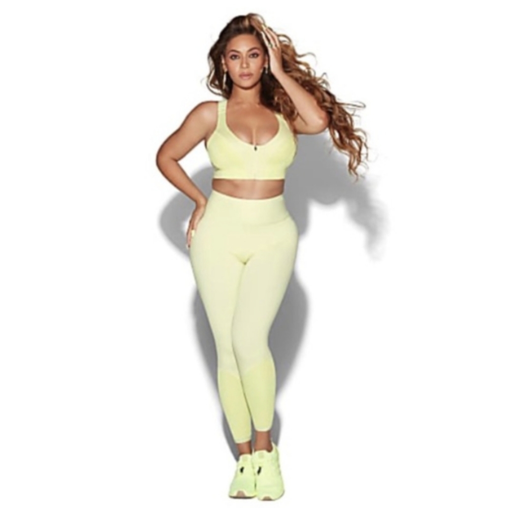 NWOT Ivy Park x Adidas Rib Panel Tights Leggings Size Large in Yellow Tint